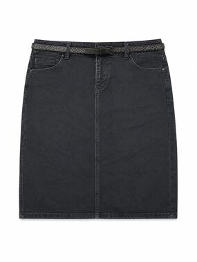 Zara Black Denim Pencil Skirt with Studded Belt Size 6
